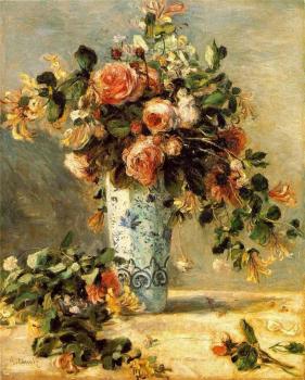 皮埃爾 奧古斯特 雷諾阿 Roses and Jasmine in a Delft Vase 皮埃爾 奧古斯特 雷諾阿 Roses and Jasmine in a Delft Vase